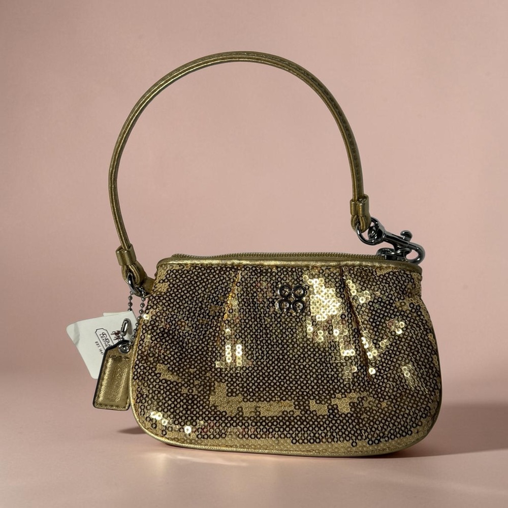Coach Special Edition Gold Sequin Wristlet Wallet Bag NWT #44509